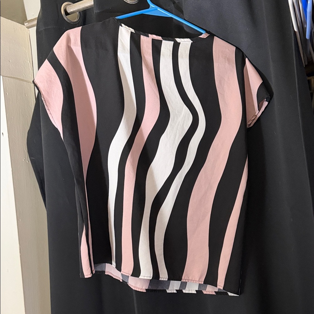 Stylish Black and Pink Striped Women's Top